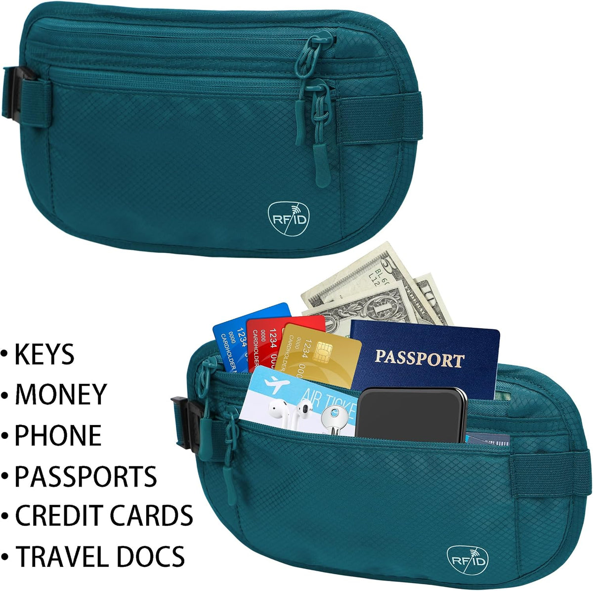Money Belt, Hidden Travel Wallet for Passport, RFID Blocking Passport Pouch, Passport Holder for Travel, Undercover Fanny Pack(Black)