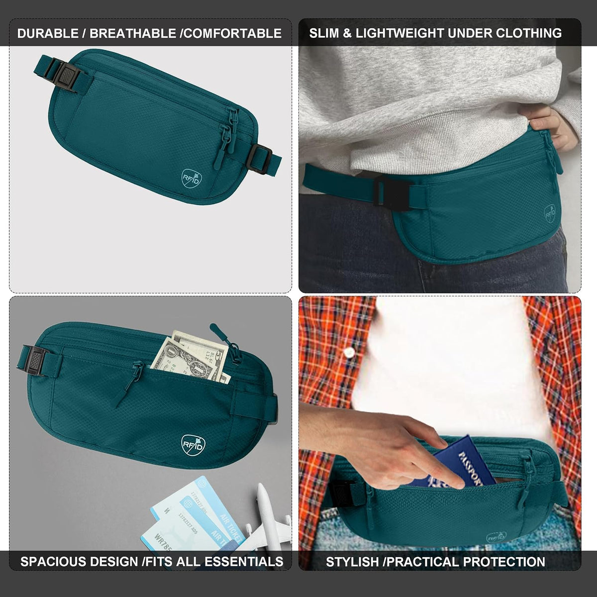 Money Belt, Hidden Travel Wallet for Passport, RFID Blocking Passport Pouch, Passport Holder for Travel, Undercover Fanny Pack(Black)
