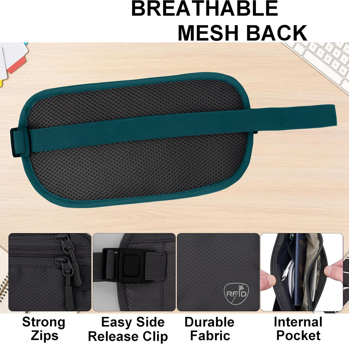 Money Belt, Hidden Travel Wallet for Passport, RFID Blocking Passport Pouch, Passport Holder for Travel, Undercover Fanny Pack(Black)