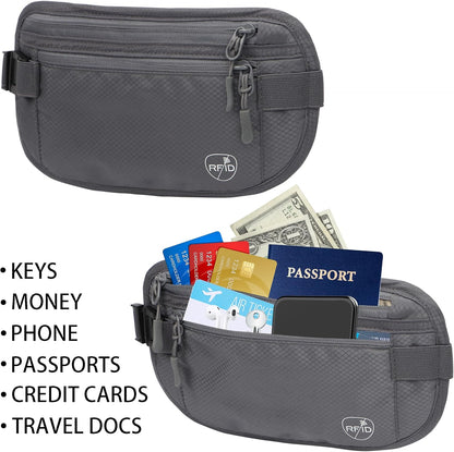 Money Belt, Hidden Travel Wallet for Passport, RFID Blocking Passport Pouch, Passport Holder for Travel, Undercover Fanny Pack(Black)