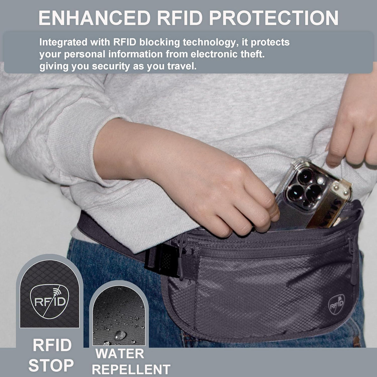 Money Belt, Hidden Travel Wallet for Passport, RFID Blocking Passport Pouch, Passport Holder for Travel, Undercover Fanny Pack(Black)