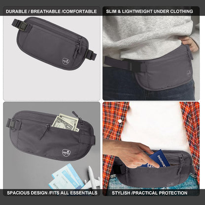Money Belt, Hidden Travel Wallet for Passport, RFID Blocking Passport Pouch, Passport Holder for Travel, Undercover Fanny Pack(Black)