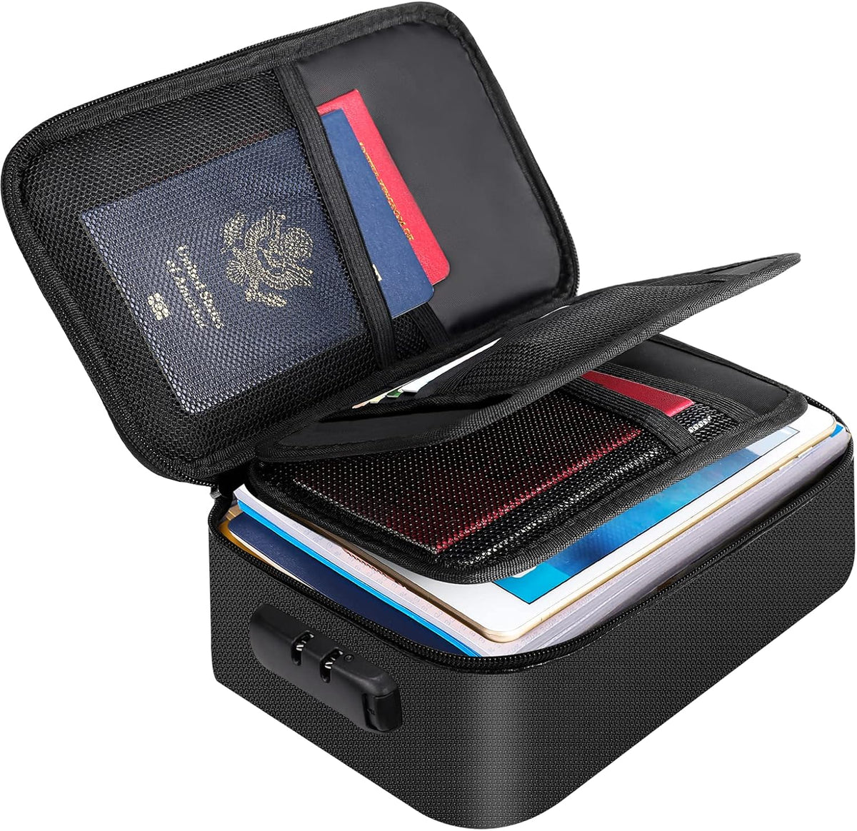 Small Fireproof Storage Organizer Case with Lock(9”x 5.3”x 3.7”), Soft Money Safe Coin Organizer Wallet Bag for Cash,Card,Passport,Check,Bill,Travel Home Organizer Carrying Case,Silver