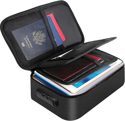 Small Fireproof Storage Organizer Case with Lock(9”x 5.3”x 3.7”), Soft Money Safe Coin Organizer Wallet Bag for Cash,Card,Passport,Check,Bill,Travel Home Organizer Carrying Case,Silver