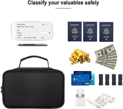 Small Fireproof Storage Organizer Case with Lock(9”x 5.3”x 3.7”), Soft Money Safe Coin Organizer Wallet Bag for Cash,Card,Passport,Check,Bill,Travel Home Organizer Carrying Case,Silver