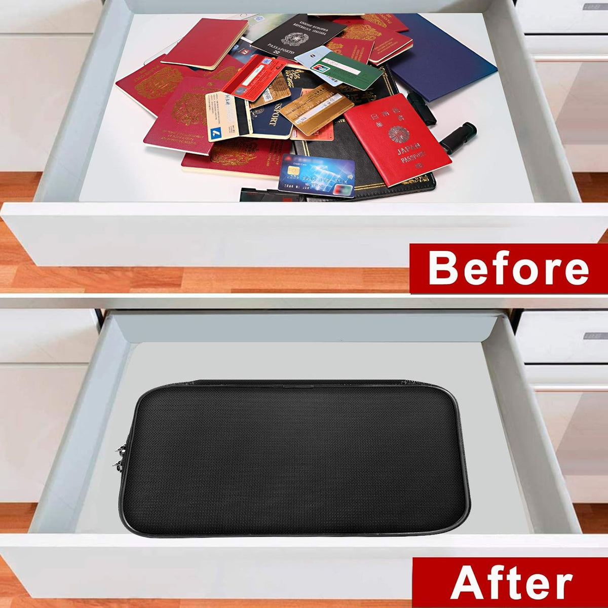Small Fireproof Storage Organizer Case with Lock(9”x 5.3”x 3.7”), Soft Money Safe Coin Organizer Wallet Bag for Cash,Card,Passport,Check,Bill,Travel Home Organizer Carrying Case,Silver