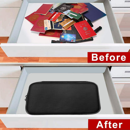 Small Fireproof Storage Organizer Case with Lock(9”x 5.3”x 3.7”), Soft Money Safe Coin Organizer Wallet Bag for Cash,Card,Passport,Check,Bill,Travel Home Organizer Carrying Case,Silver