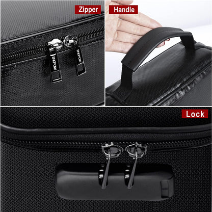 Small Fireproof Storage Organizer Case with Lock(9”x 5.3”x 3.7”), Soft Money Safe Coin Organizer Wallet Bag for Cash,Card,Passport,Check,Bill,Travel Home Organizer Carrying Case,Silver