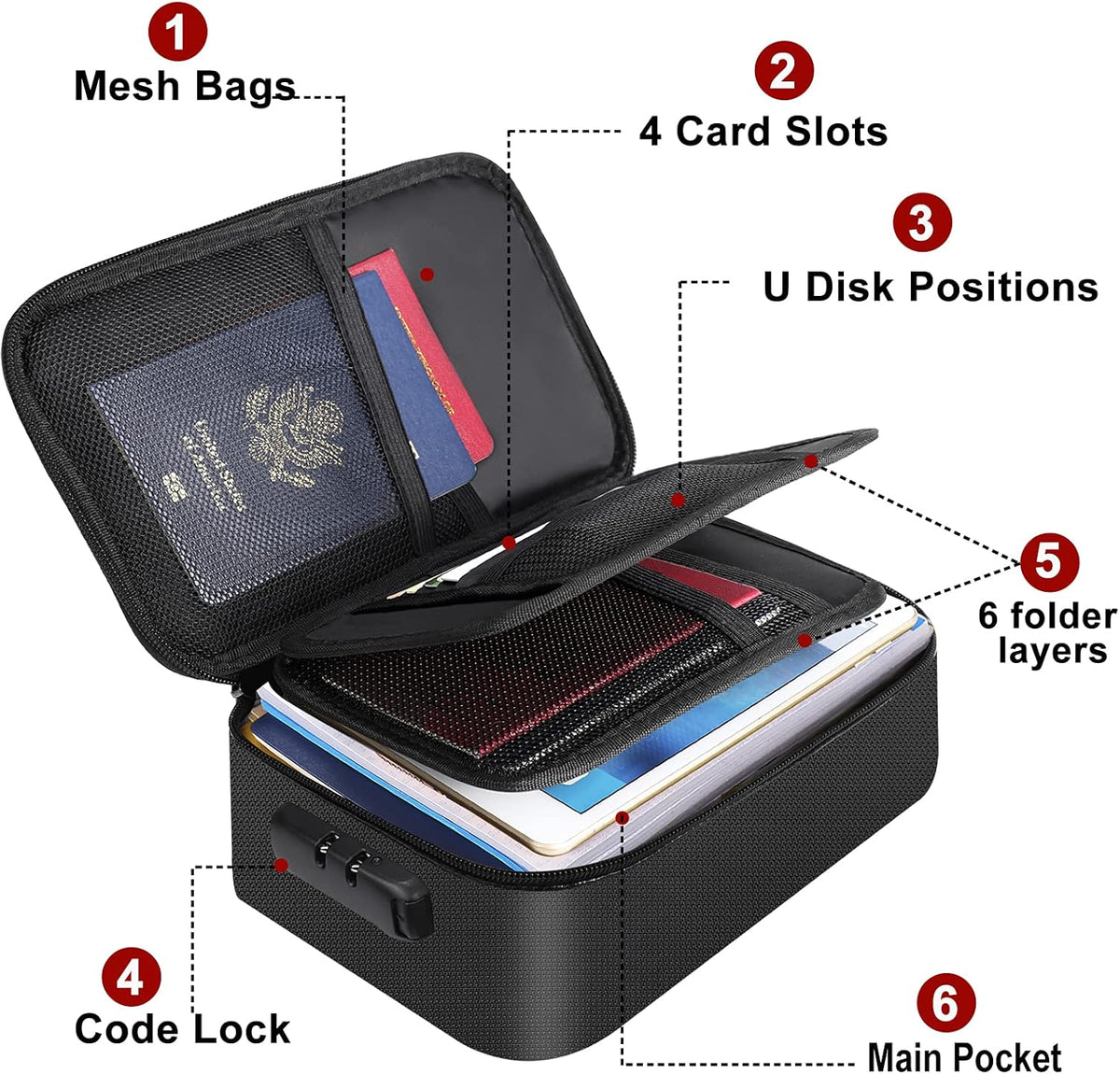 Small Fireproof Storage Organizer Case with Lock(9”x 5.3”x 3.7”), Soft Money Safe Coin Organizer Wallet Bag for Cash,Card,Passport,Check,Bill,Travel Home Organizer Carrying Case,Silver