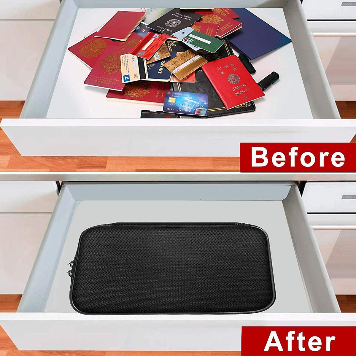 Small Fireproof Storage Organizer Case with Lock(9”x 5.3”x 3.7”), Soft Money Safe Coin Organizer Wallet Bag for Cash,Card,Passport,Check,Bill,Travel Home Organizer Carrying Case,Silver