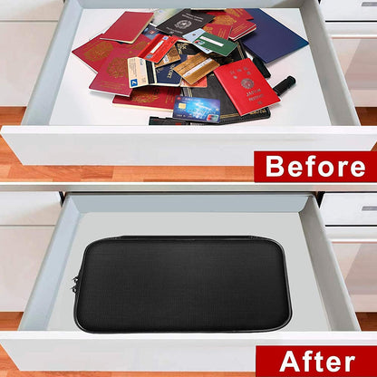 Small Fireproof Storage Organizer Case with Lock(9”x 5.3”x 3.7”), Soft Money Safe Coin Organizer Wallet Bag for Cash,Card,Passport,Check,Bill,Travel Home Organizer Carrying Case,Silver