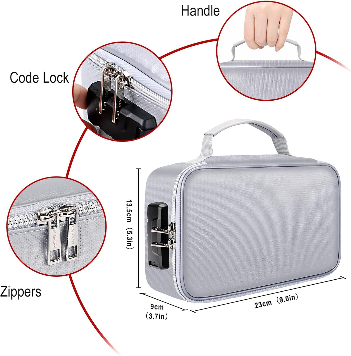 Small Fireproof Storage Organizer Case with Lock(9”x 5.3”x 3.7”), Soft Money Safe Coin Organizer Wallet Bag for Cash,Card,Passport,Check,Bill,Travel Home Organizer Carrying Case,Silver
