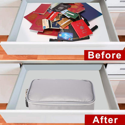 Small Fireproof Storage Organizer Case with Lock(9”x 5.3”x 3.7”), Soft Money Safe Coin Organizer Wallet Bag for Cash,Card,Passport,Check,Bill,Travel Home Organizer Carrying Case,Silver
