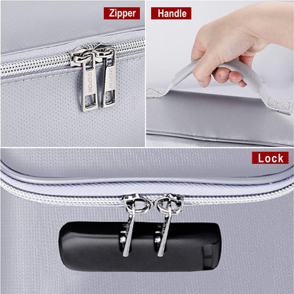 Small Fireproof Storage Organizer Case with Lock(9”x 5.3”x 3.7”), Soft Money Safe Coin Organizer Wallet Bag for Cash,Card,Passport,Check,Bill,Travel Home Organizer Carrying Case,Silver