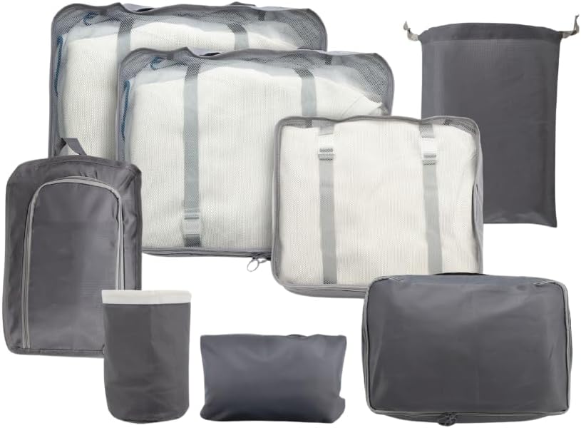 Luggage Organizer Bag Set with 8 Set Packing Cubes for Travel (8 Pieces) Compression Bags for Travel - Space Saver Packing Cubes Compression - Travel Essentials & Cruise Ship Essentials