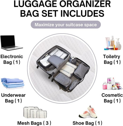 Luggage Organizer Bag Set with 8 Set Packing Cubes for Travel (8 Pieces) Compression Bags for Travel - Space Saver Packing Cubes Compression - Travel Essentials & Cruise Ship Essentials