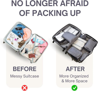 Luggage Organizer Bag Set with 8 Set Packing Cubes for Travel (8 Pieces) Compression Bags for Travel - Space Saver Packing Cubes Compression - Travel Essentials & Cruise Ship Essentials