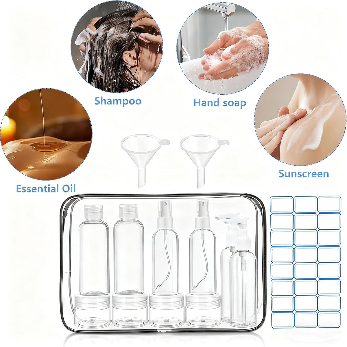 14 Pack Travel Bottles Set for Toiletries TSA Approved | Leak-Proof Containers for Shampoo, Conditioner, Lotion, and Body Wash - Convenient and Practical Travel Accessories
