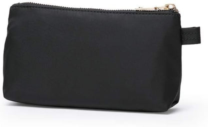 Mini Nylon Travel Toiletry Bag for Women, Water-Resistant Small Makeup Bag Organizer with 2 Dividers, Lightweight Cosmetic Pouch for Purse and Gym (Nylon/Black) - Colors A