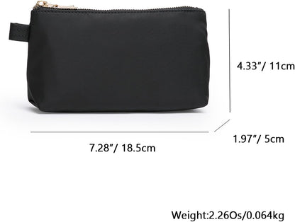 Mini Nylon Travel Toiletry Bag for Women, Water-Resistant Small Makeup Bag Organizer with 2 Dividers, Lightweight Cosmetic Pouch for Purse and Gym (Nylon/Black) - Colors A