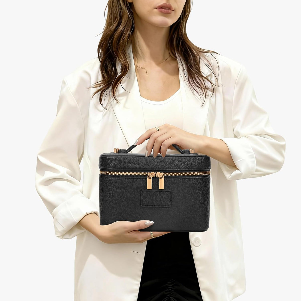 Makeup Bag Vanity Case with Removable Divider Travel Toiletry Bag Portable Cosmetic Bag Makeup Organizer Case (Light Brown)