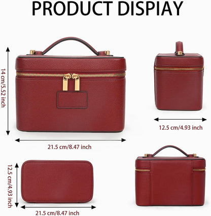 Makeup Bag Vanity Case with Removable Divider Travel Toiletry Bag Portable Cosmetic Bag Makeup Organizer Case (Light Brown)