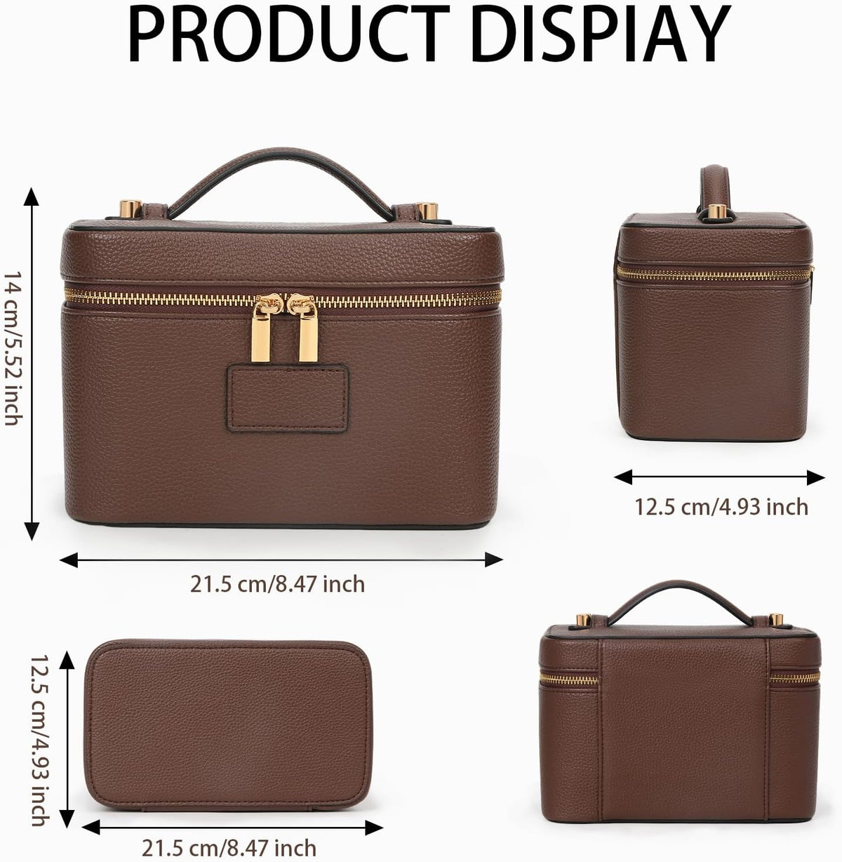 Makeup Bag Vanity Case with Removable Divider Travel Toiletry Bag Portable Cosmetic Bag Makeup Organizer Case (Light Brown)