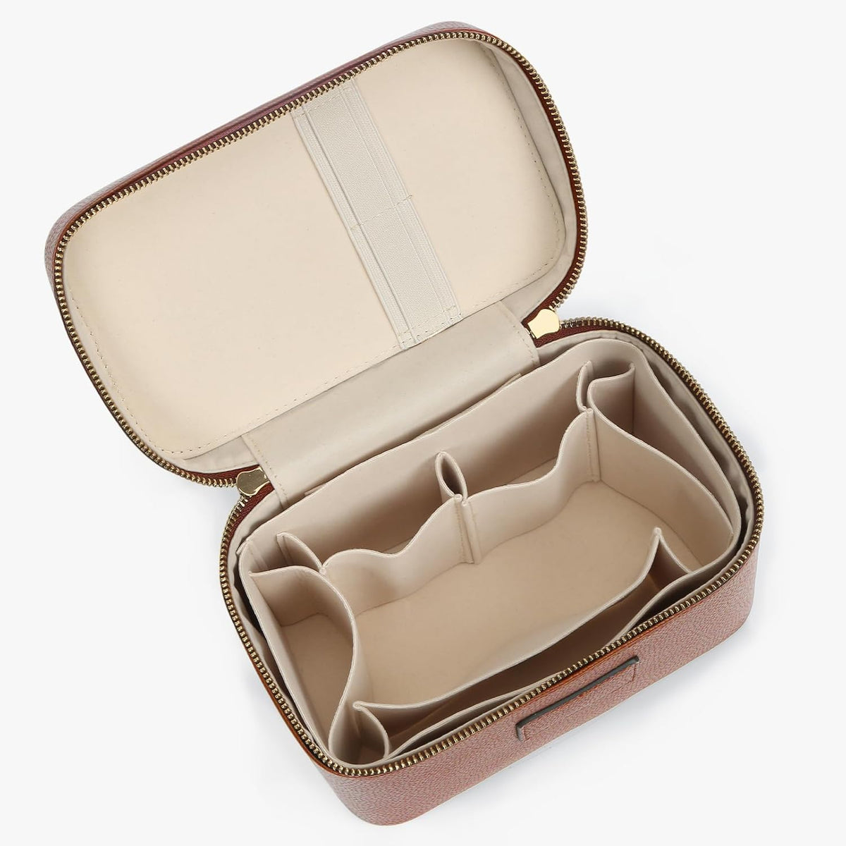 Makeup Bag Vanity Case with Removable Divider Travel Toiletry Bag Portable Cosmetic Bag Makeup Organizer Case (Light Brown)