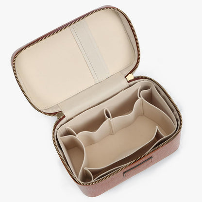 Makeup Bag Vanity Case with Removable Divider Travel Toiletry Bag Portable Cosmetic Bag Makeup Organizer Case (Light Brown)
