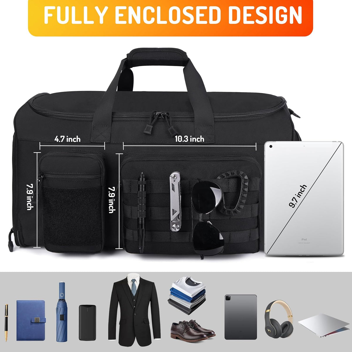 Convertible Garment Duffle Bags for Travel, Carry On Suit Duffle Bags with Shoulder Strap 2 in 1 Hanging Garment Duffle Bag for Men