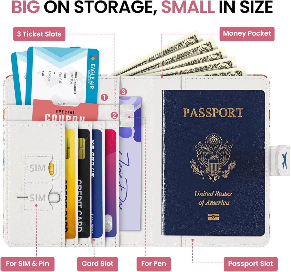 Passport Holder for Travel Essentials, RFID Blocking Leather Cover Wallet with Magnetic Closure, Aesthetic & Cute Passport Book Case for Women and Men - Sunrise (Upgraded with Money Pocket)