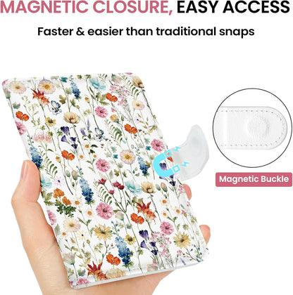 Passport Holder for Travel Essentials, RFID Blocking Leather Cover Wallet with Magnetic Closure, Aesthetic & Cute Passport Book Case for Women and Men - Sunrise (Upgraded with Money Pocket)
