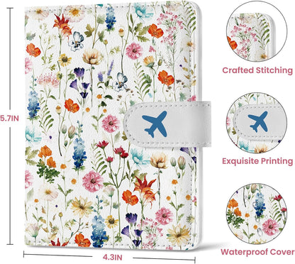 Passport Holder for Travel Essentials, RFID Blocking Leather Cover Wallet with Magnetic Closure, Aesthetic & Cute Passport Book Case for Women and Men - Sunrise (Upgraded with Money Pocket)