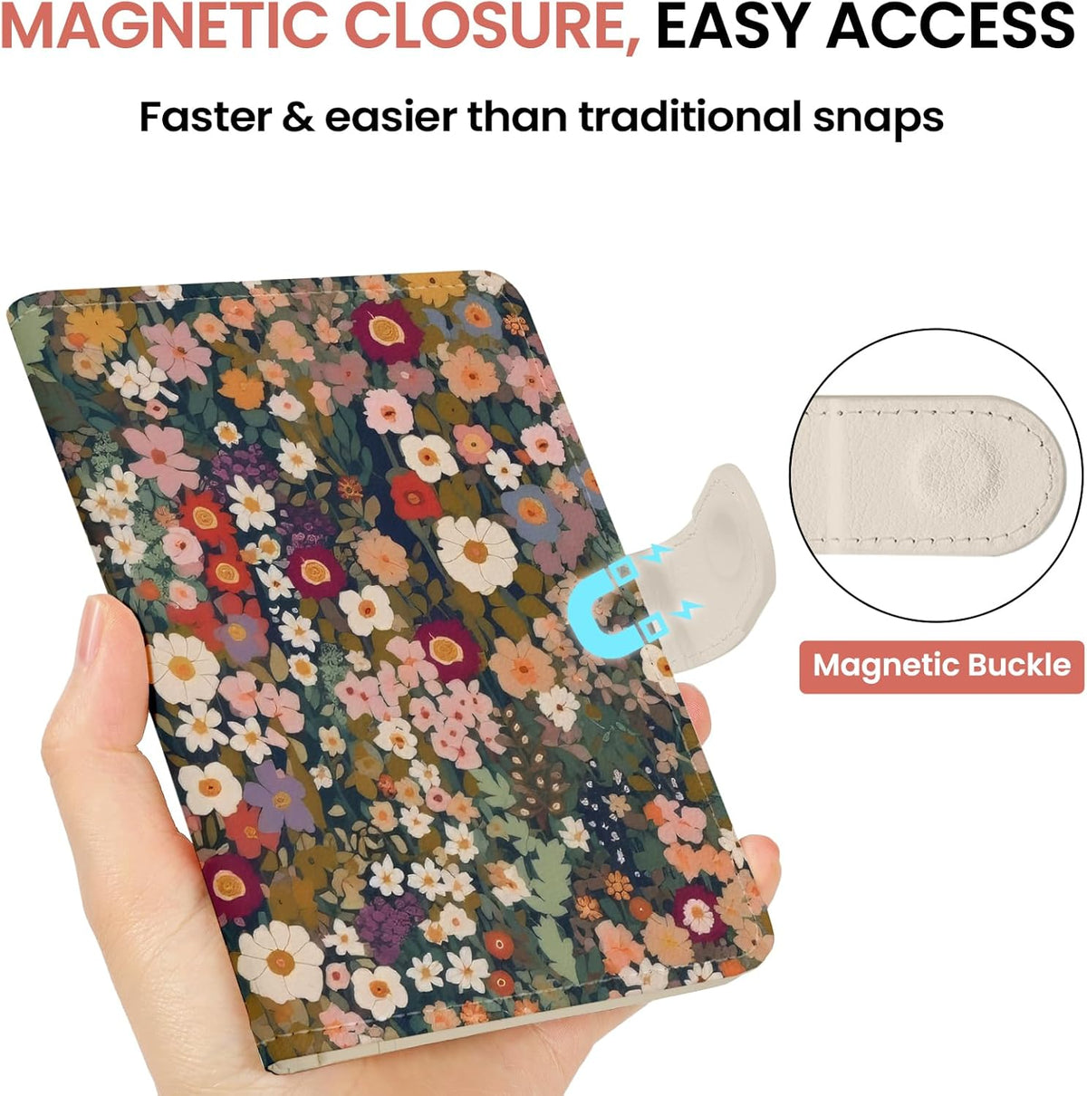 Passport Holder for Travel Essentials, RFID Blocking Leather Cover Wallet with Magnetic Closure, Aesthetic & Cute Passport Book Case for Women and Men - Sunrise (Upgraded with Money Pocket)