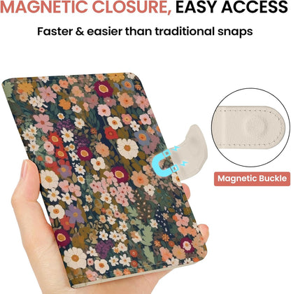 Passport Holder for Travel Essentials, RFID Blocking Leather Cover Wallet with Magnetic Closure, Aesthetic & Cute Passport Book Case for Women and Men - Sunrise (Upgraded with Money Pocket)