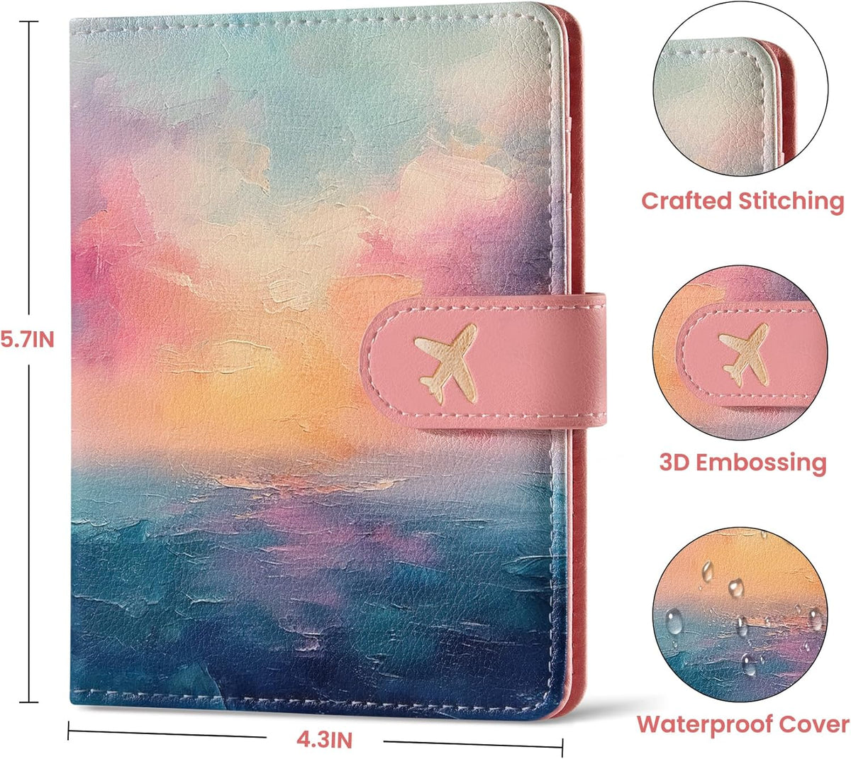 Passport Holder for Travel Essentials, RFID Blocking Leather Cover Wallet with Magnetic Closure, Aesthetic & Cute Passport Book Case for Women and Men - Sunrise (Upgraded with Money Pocket)