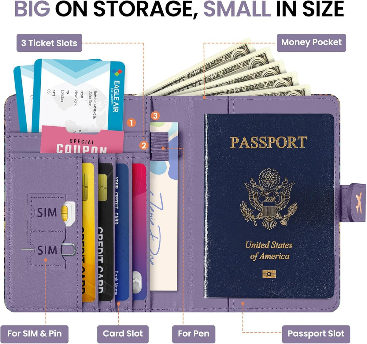 Passport Holder for Travel Essentials, RFID Blocking Leather Cover Wallet with Magnetic Closure, Aesthetic & Cute Passport Book Case for Women and Men - Sunrise (Upgraded with Money Pocket)