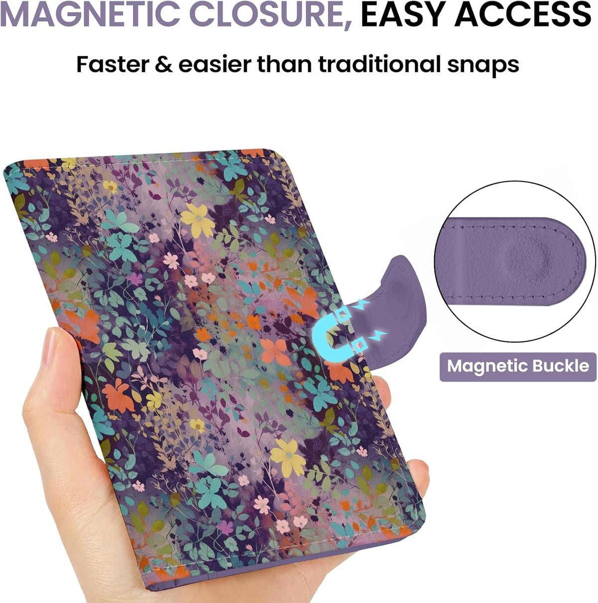 Passport Holder for Travel Essentials, RFID Blocking Leather Cover Wallet with Magnetic Closure, Aesthetic & Cute Passport Book Case for Women and Men - Sunrise (Upgraded with Money Pocket)