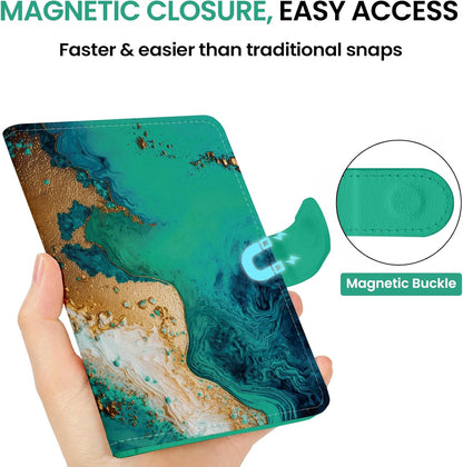 Passport Holder for Travel Essentials, RFID Blocking Leather Cover Wallet with Magnetic Closure, Aesthetic & Cute Passport Book Case for Women and Men - Sunrise (Upgraded with Money Pocket)