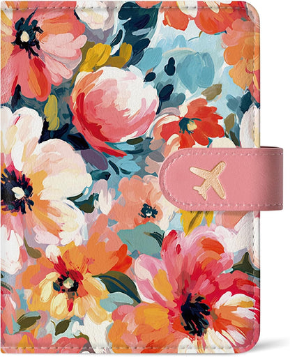 Passport Holder for Travel Essentials, RFID Blocking Leather Cover Wallet with Magnetic Closure, Aesthetic & Cute Passport Book Case for Women and Men - Sunrise (Upgraded with Money Pocket)