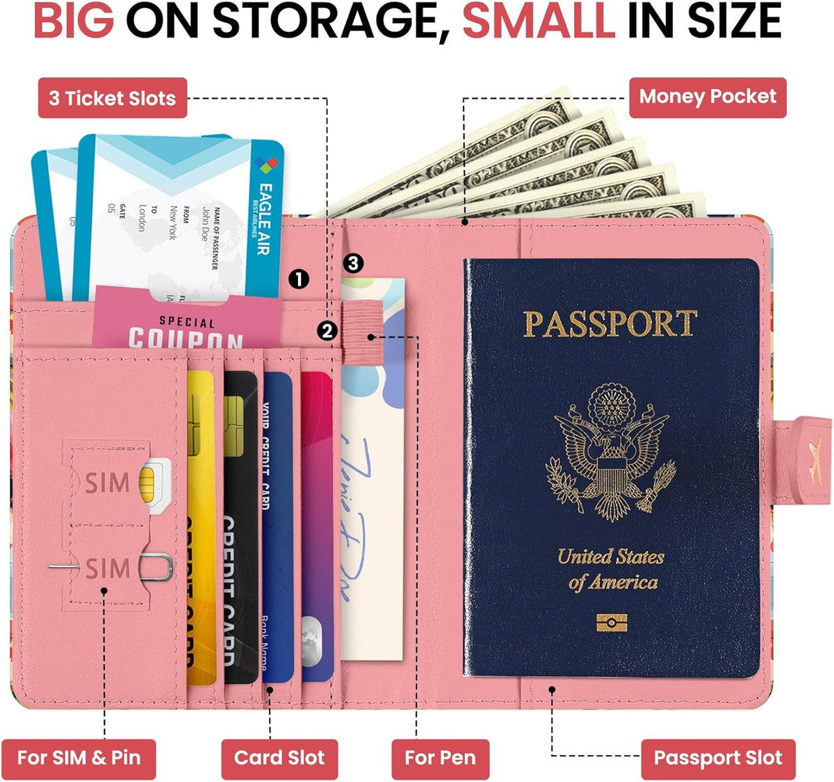 Passport Holder for Travel Essentials, RFID Blocking Leather Cover Wallet with Magnetic Closure, Aesthetic & Cute Passport Book Case for Women and Men - Sunrise (Upgraded with Money Pocket)