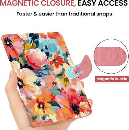 Passport Holder for Travel Essentials, RFID Blocking Leather Cover Wallet with Magnetic Closure, Aesthetic & Cute Passport Book Case for Women and Men - Sunrise (Upgraded with Money Pocket)