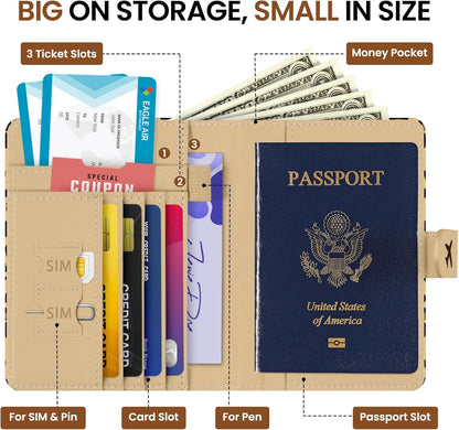 Passport Holder for Travel Essentials, RFID Blocking Leather Cover Wallet with Magnetic Closure, Aesthetic & Cute Passport Book Case for Women and Men - Sunrise (Upgraded with Money Pocket)