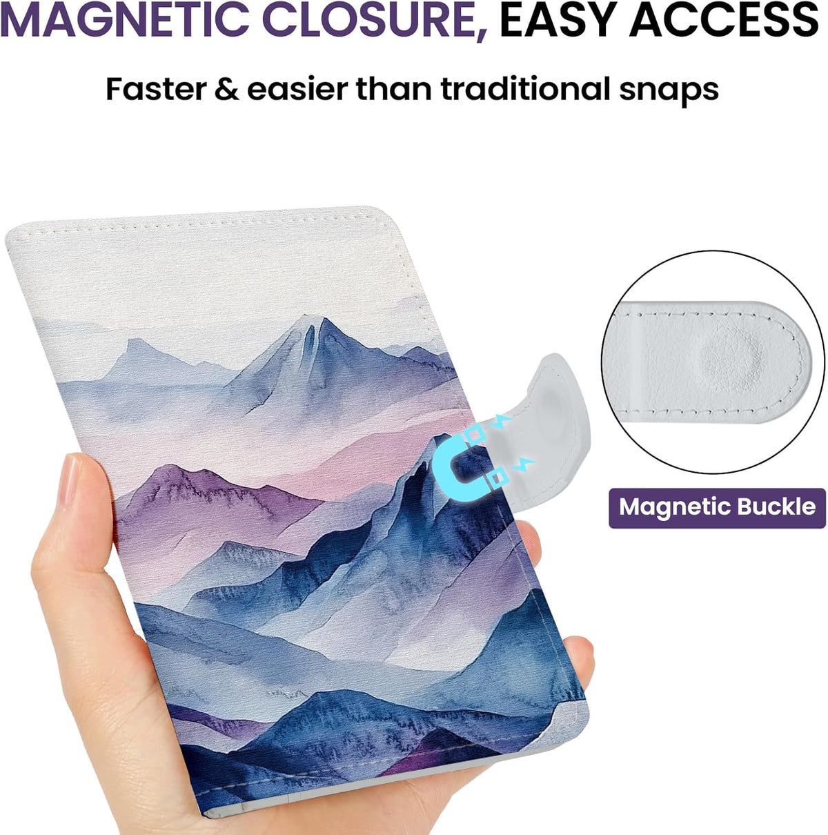Passport Holder for Travel Essentials, RFID Blocking Leather Cover Wallet with Magnetic Closure, Aesthetic & Cute Passport Book Case for Women and Men - Sunrise (Upgraded with Money Pocket)