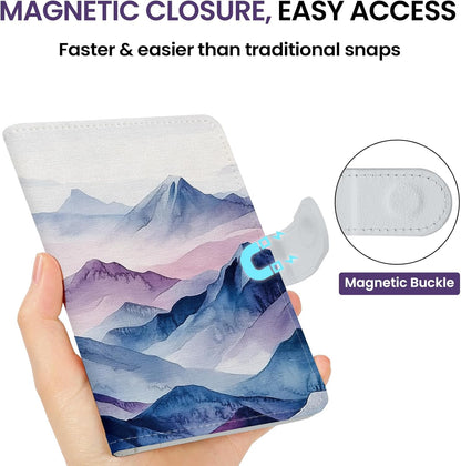 Passport Holder for Travel Essentials, RFID Blocking Leather Cover Wallet with Magnetic Closure, Aesthetic & Cute Passport Book Case for Women and Men - Sunrise (Upgraded with Money Pocket)