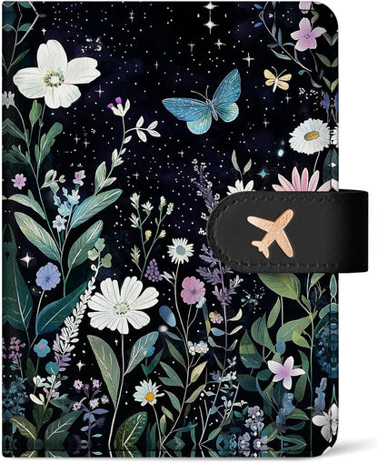 Passport Holder for Travel Essentials, RFID Blocking Leather Cover Wallet with Magnetic Closure, Aesthetic & Cute Passport Book Case for Women and Men - Sunrise (Upgraded with Money Pocket)