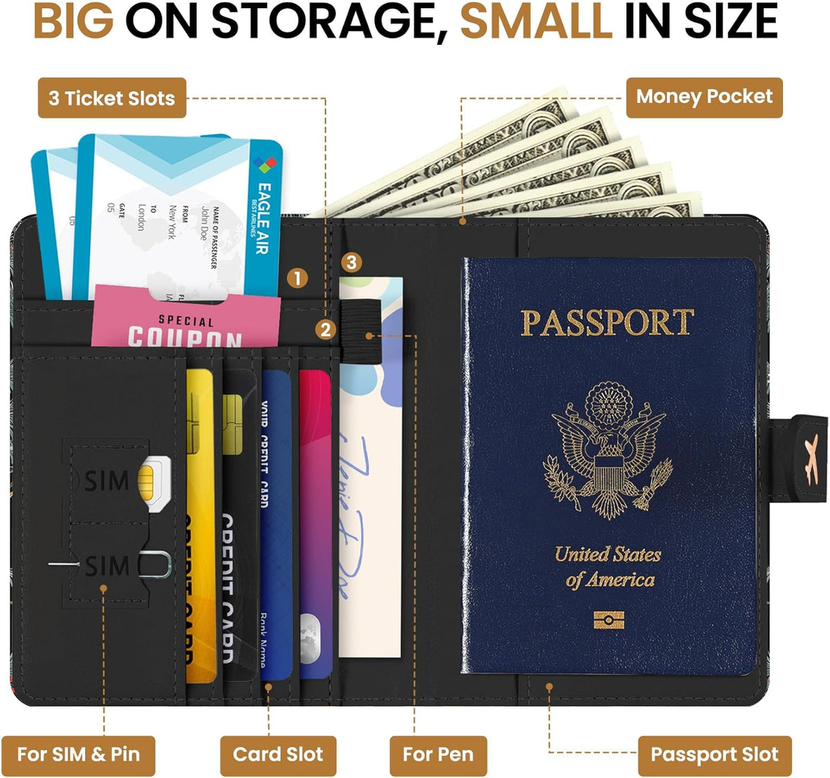 Passport Holder for Travel Essentials, RFID Blocking Leather Cover Wallet with Magnetic Closure, Aesthetic & Cute Passport Book Case for Women and Men - Sunrise (Upgraded with Money Pocket)