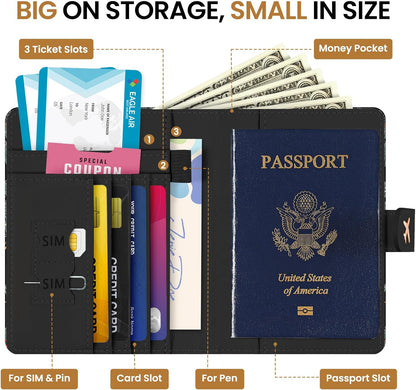 Passport Holder for Travel Essentials, RFID Blocking Leather Cover Wallet with Magnetic Closure, Aesthetic & Cute Passport Book Case for Women and Men - Sunrise (Upgraded with Money Pocket)