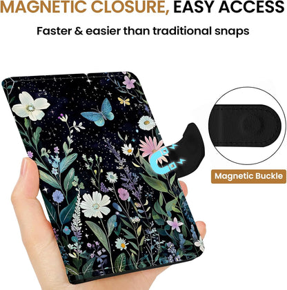 Passport Holder for Travel Essentials, RFID Blocking Leather Cover Wallet with Magnetic Closure, Aesthetic & Cute Passport Book Case for Women and Men - Sunrise (Upgraded with Money Pocket)