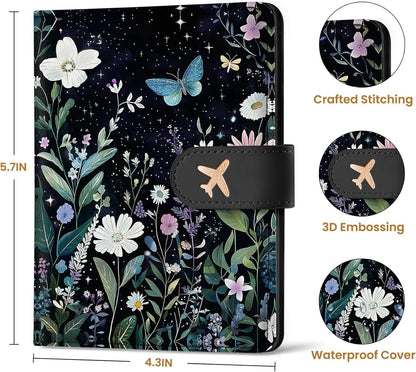 Passport Holder for Travel Essentials, RFID Blocking Leather Cover Wallet with Magnetic Closure, Aesthetic & Cute Passport Book Case for Women and Men - Sunrise (Upgraded with Money Pocket)